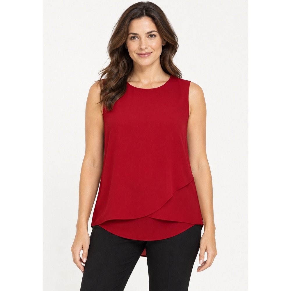 Chico's Red Layered Wrap Sleeveless Blouse Gold Back Zip Size 1 M